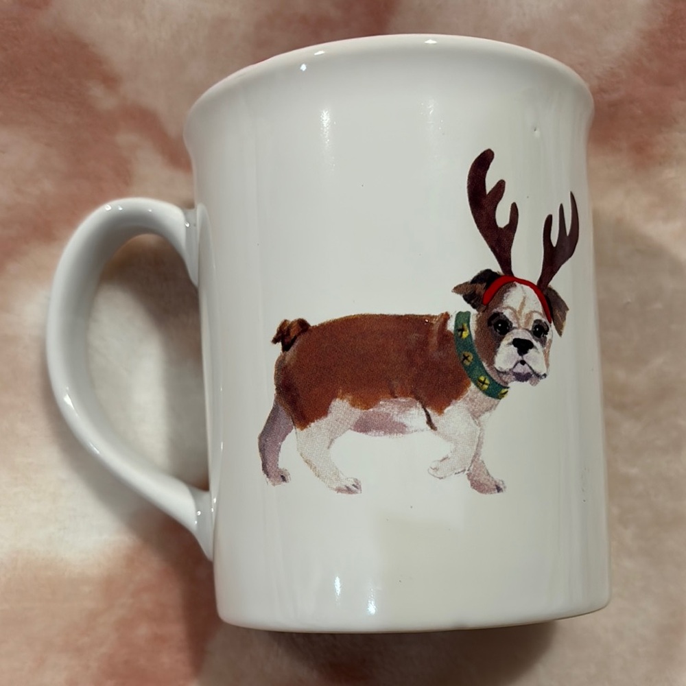 Fringe Studio Ceramic Bulldog Reindeer Coffee Mug 16 oz NWT